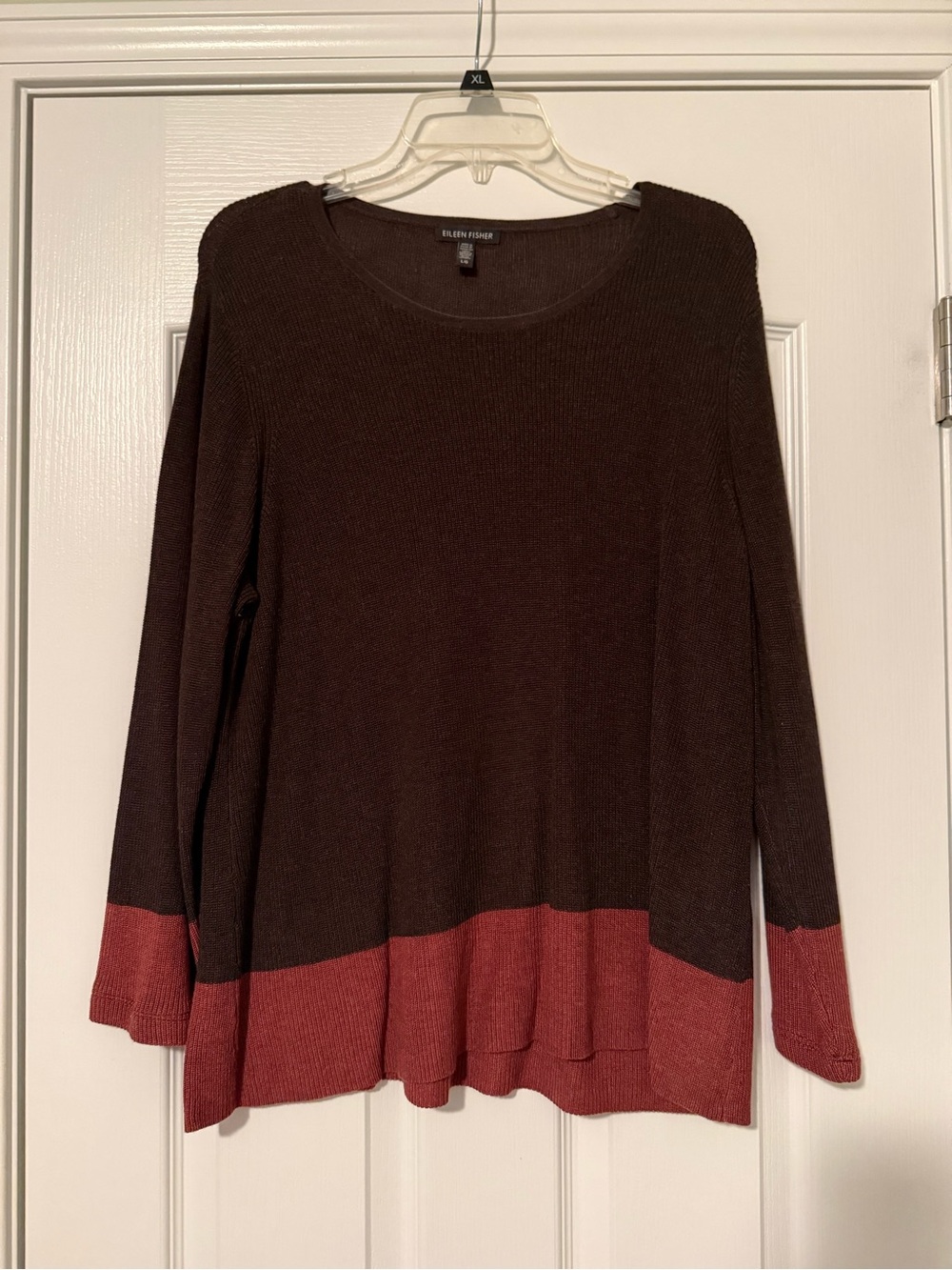 Eileen Fisher Brown Sweater with Rust Hem